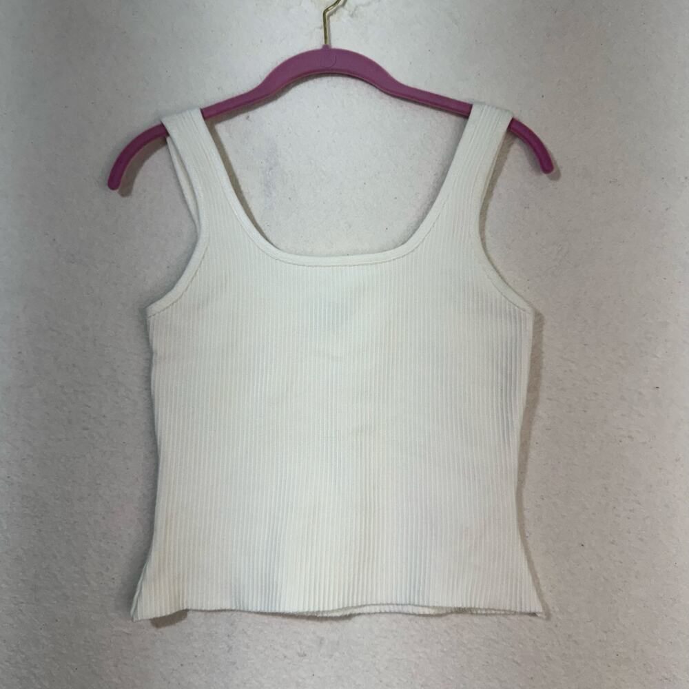 Jon & Anna White Rib-Knit Scoop-Neck Fitted Cropped Sweater Tank Top Size Large